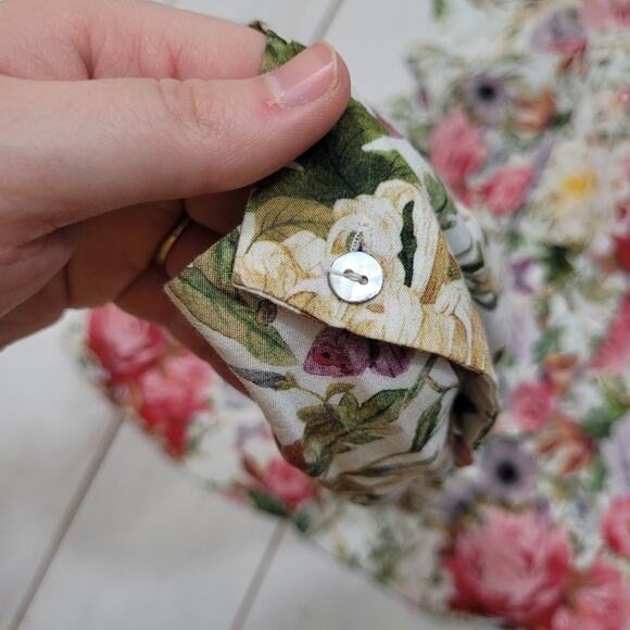 Zara floral rose peony mulitcolor blouse V neck button long sleeve - Picture 7 of 8